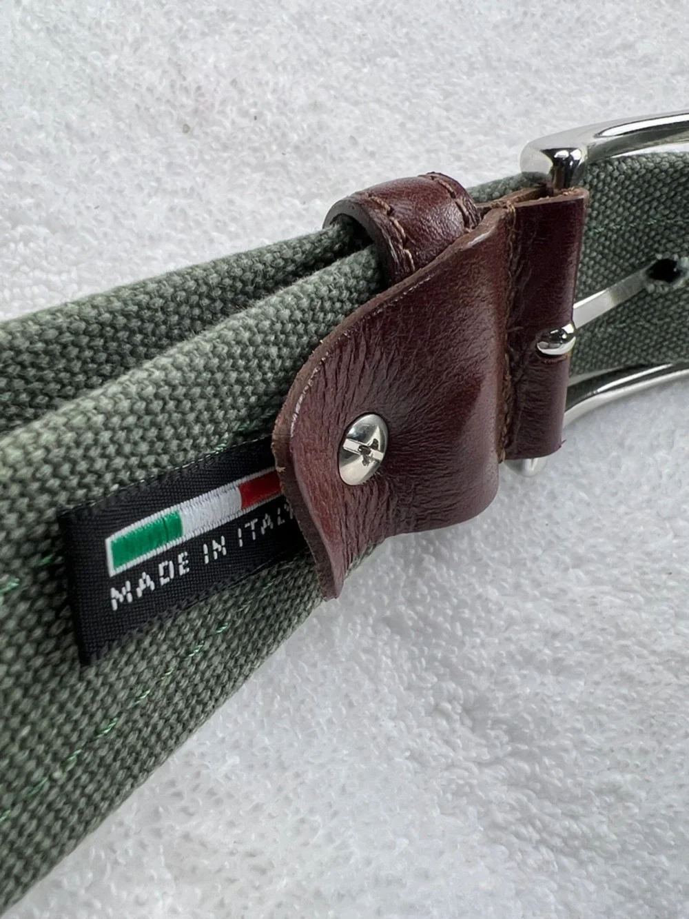 Officina Artigiana 40 Italia Preppy Genuine Leather Brwn/Gren Belt Made in Italy